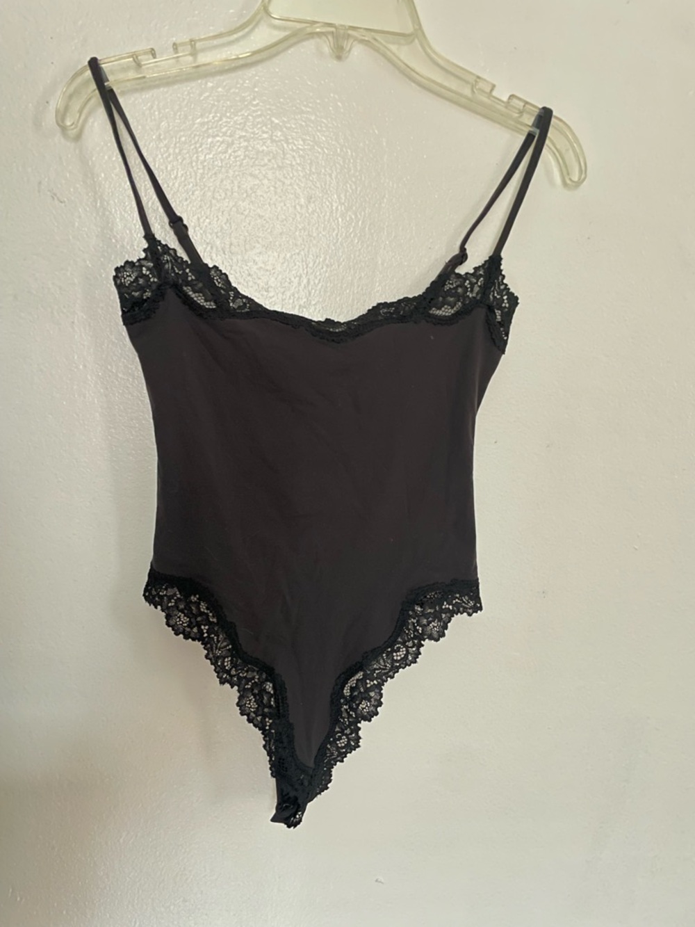 SKIMS Black Lace-Trim Camisole Bodysuit